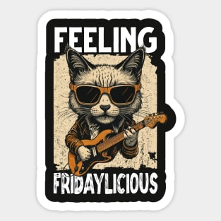 Rock Cat Playing Guitar feeling fridaylicious Funny Meme Tee Sticker